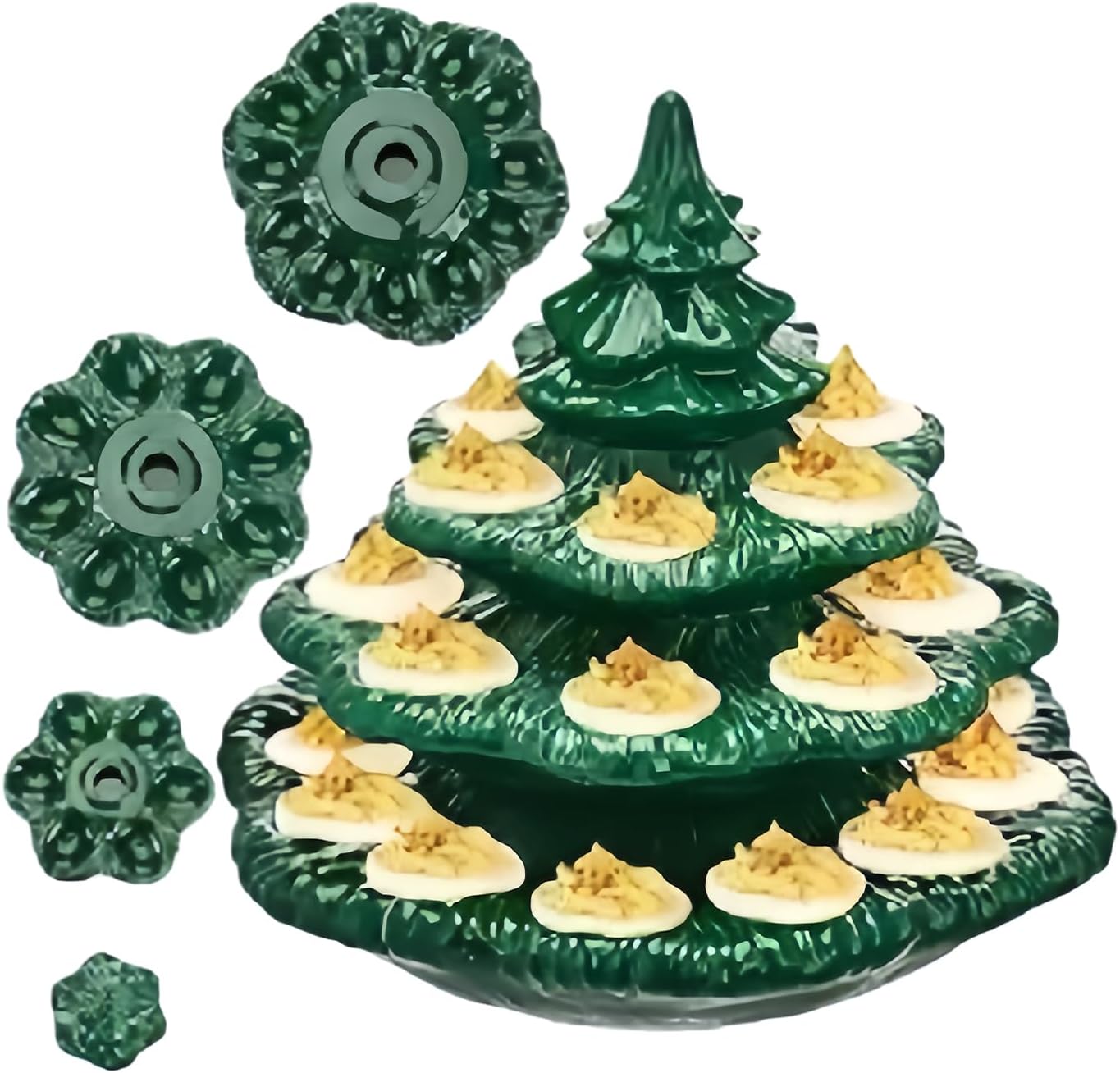 Deviled Egg Tray, 4 Layer Christmas Tree Shaped Tableware, 20cm, 26 Hole Serving Tray, Egg Holder Plate, Party Food Platter, Festive Table Dish, For Holiday Gatherings Thanksgiving