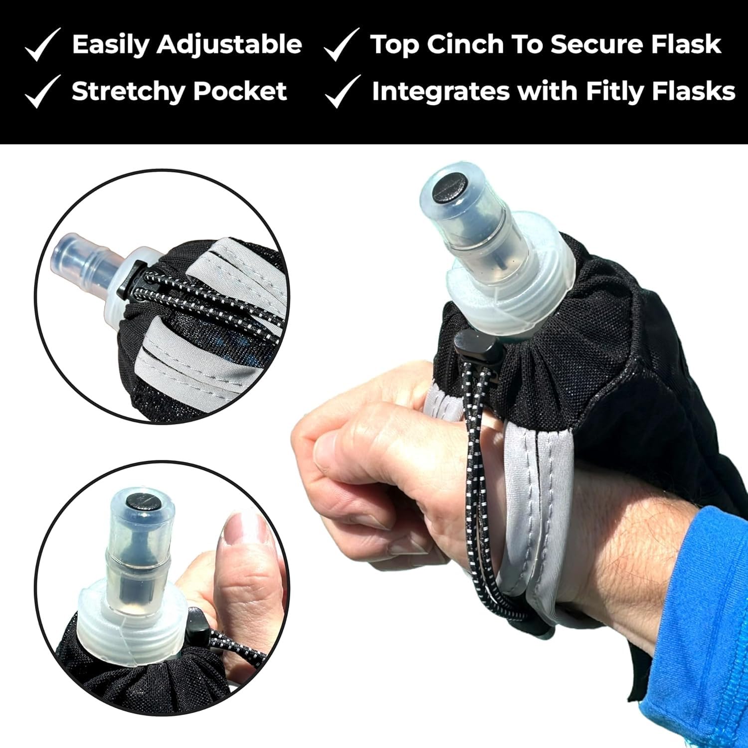 FITLY Running Handheld Water Bottle 12 oz Soft Flask, Hand Water Bottle for Runners Hiking, Skiing & Outdoor Activity - Image 2