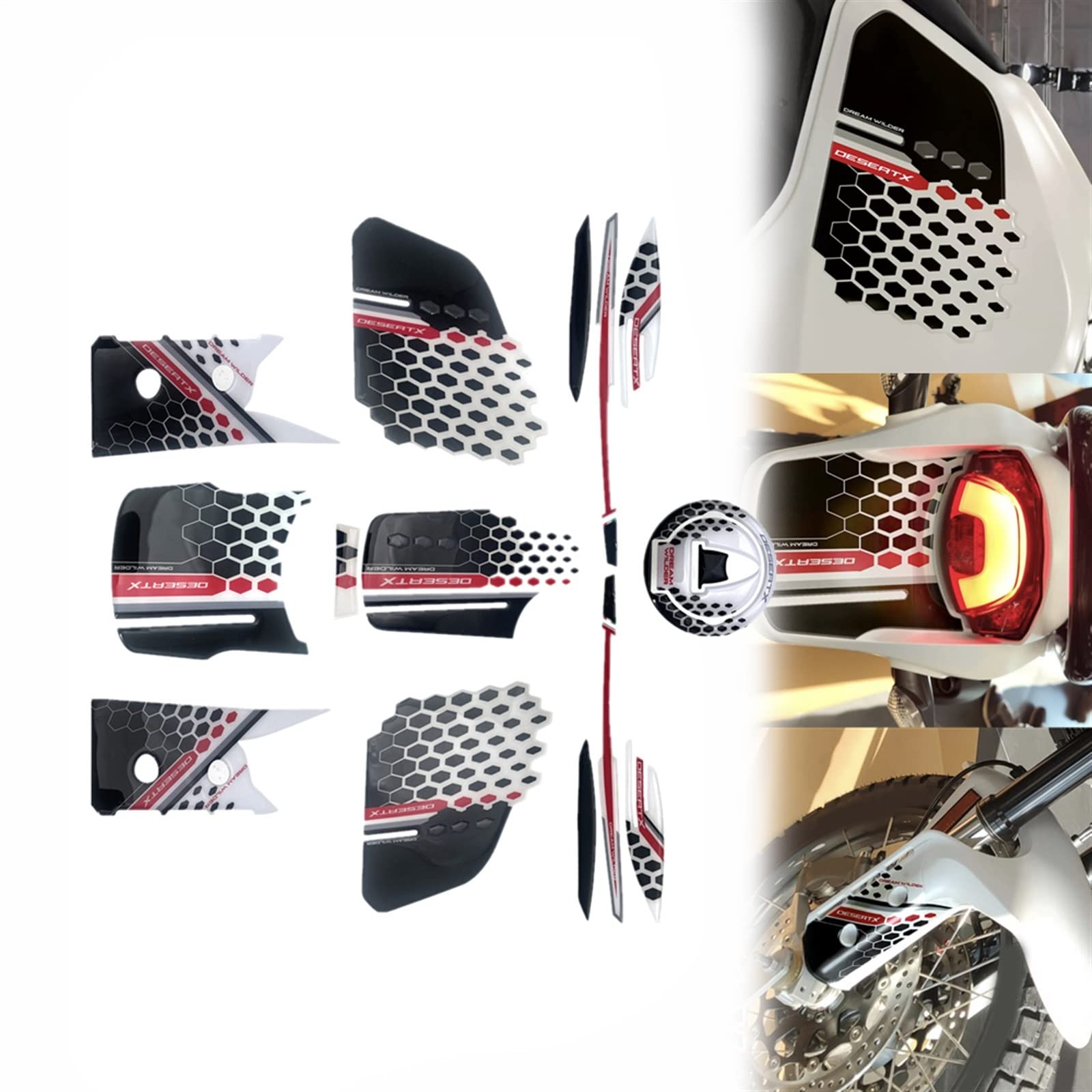Autocollant complet véhicule Ducati DesertX 2022 2023 garde-main déco 3D