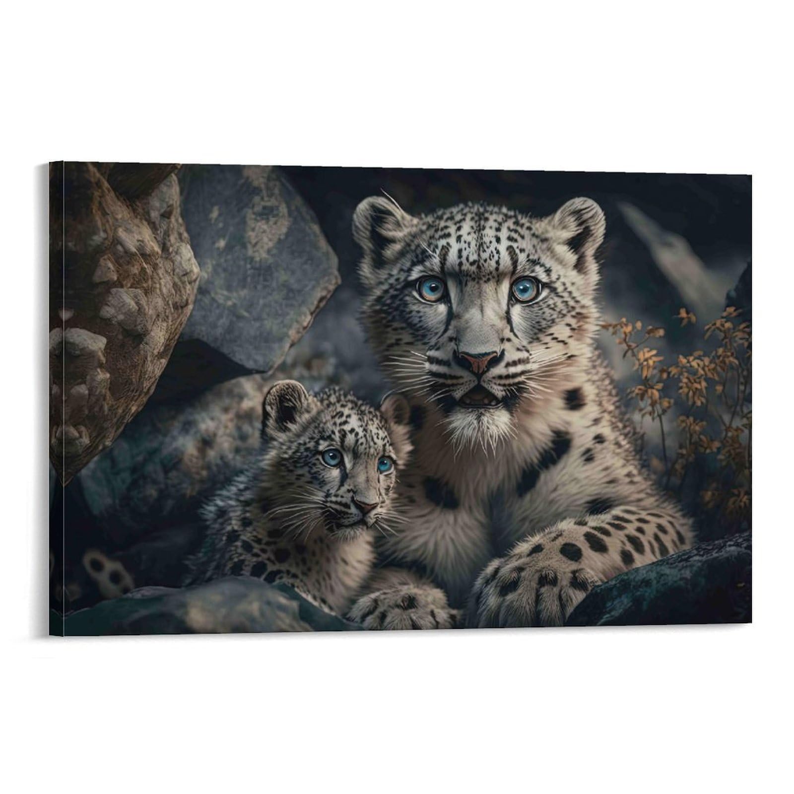 CPLVKWRQJ Snow Leopard Single Piece Mother Snow Leopard Cuddling Small Cub Canvas Wall Decor - Office Canvas Print Fade Resistant Wall Focal Art Decor 12x18inch(30x45cm)