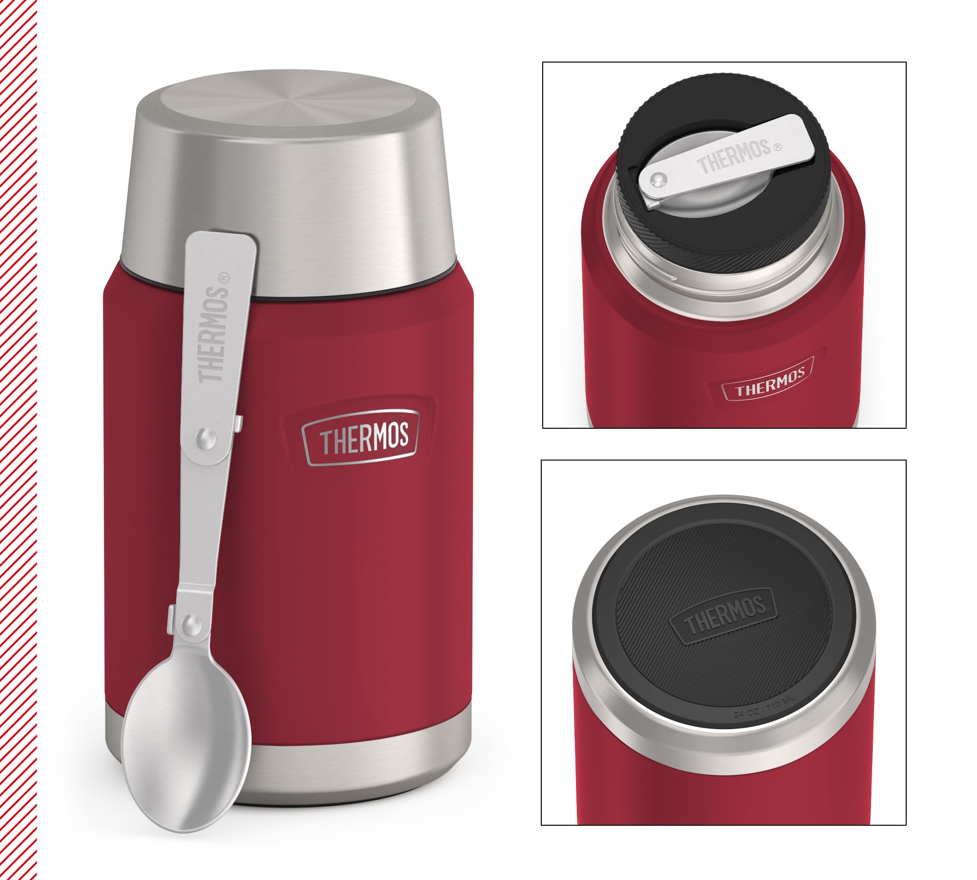 Thermos ICON Food Jar 0,71 l, rosso/bacca mat, contenitore per cibo 710 ml, in acciaio inox 18/8 a doppia parete, mantiene caldo e freddo, con cucchiaio pieghevole, fondo antiscivolo, assolutamente