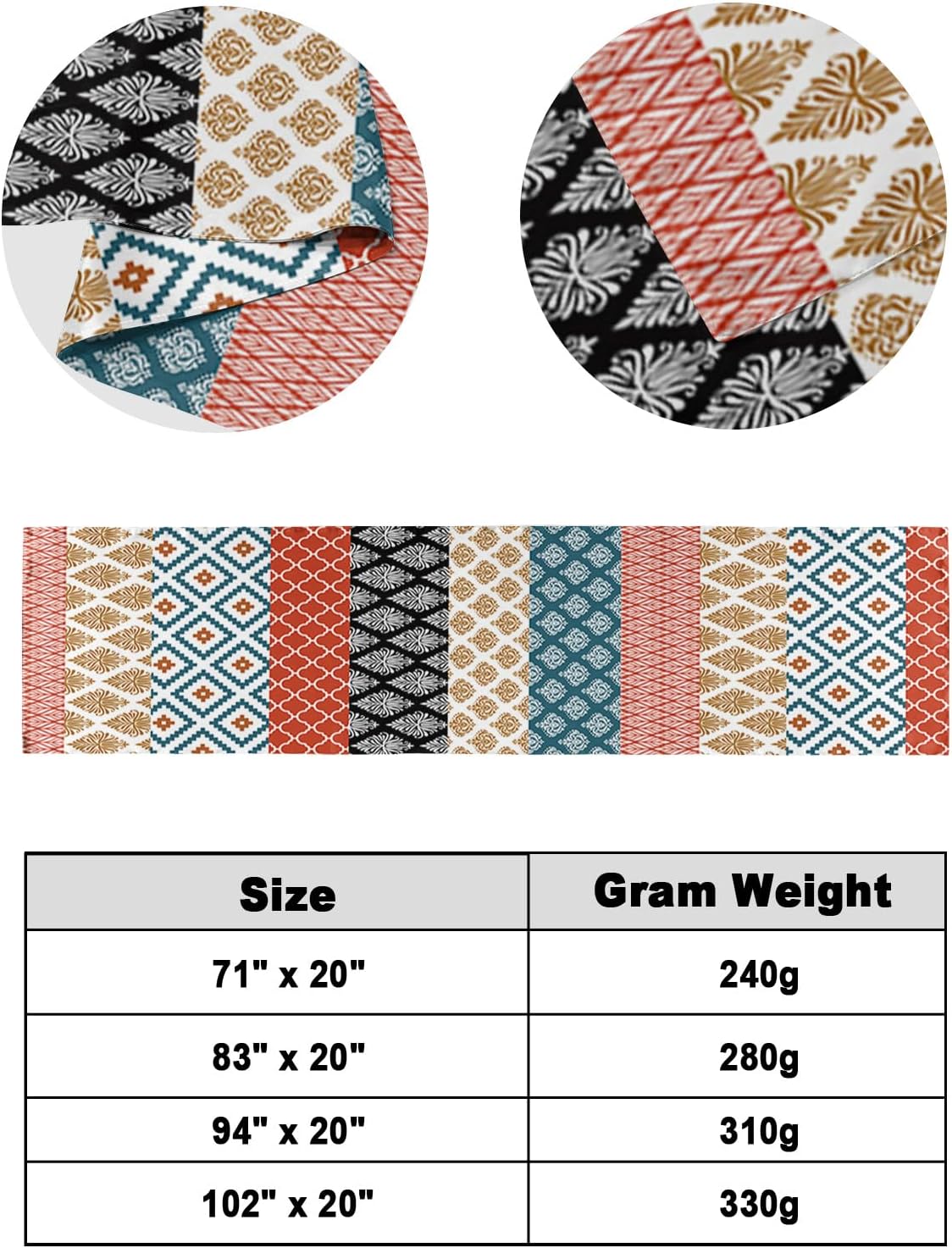 Bed Runner Boho Ethnic Satin Texture Bedroom Bedding Scarves for King Size Bed, 102x20In Bed Runners Scarf for Hotel Guestroom Wedding Room Decortions Ethnic Damask Flower Bohemian