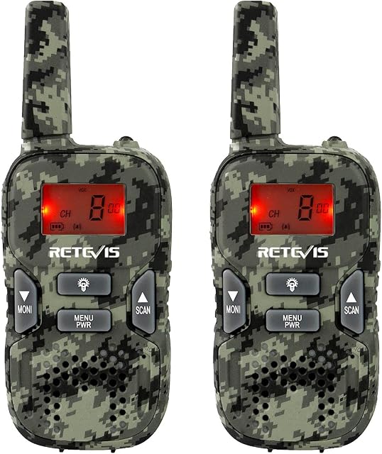 Retevis RT33 Walkie Talkie dla dzieci,zabawki kamuflażowe Prezenty dla dzieci w wieku 4-12 lat,Latarka VOX,na przygodę, gry wojskowe, kemping (kamuflaż, 1 para)