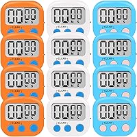 LinkDm 12-Pack Magnetic Digital Kitchen Timers - 99:59 Countdown/Count Up, Loud Alarm, ON/OFF Switch (White, Blue, Orange)