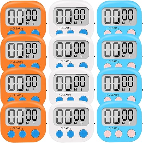 Paquete de 12 temporizadores de cocina digitales pequeños interruptor magnético de espalda y apagado cuenta regresiva de segundos de minutos blanco