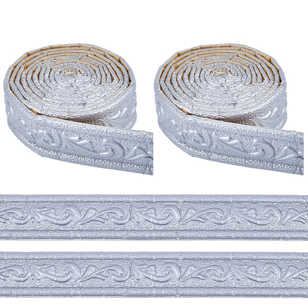 CRASPIRE 180x2in Silver Gray Foam Molding Trim Crown 3D Floral Peel and Stick Self Adhesive Flexible Sticky Edging Lines Baseboard Wall Skirting Stickers for Wallpaper Mirror Ceiling Hotel DIY Decor