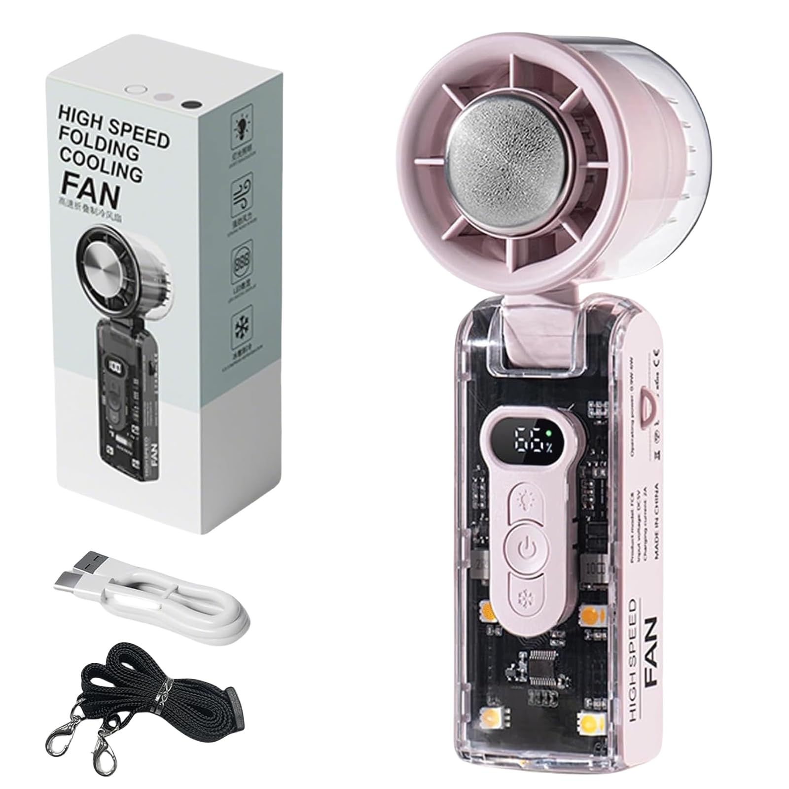 Icerush Turbo – Handheld Fan with Instant Cooling Plate & LED Light, Portable Handheld Turbo Fan with Ice Cooling, 5-Speed Rechargeable Foldable Fan for Travel, Home (c)