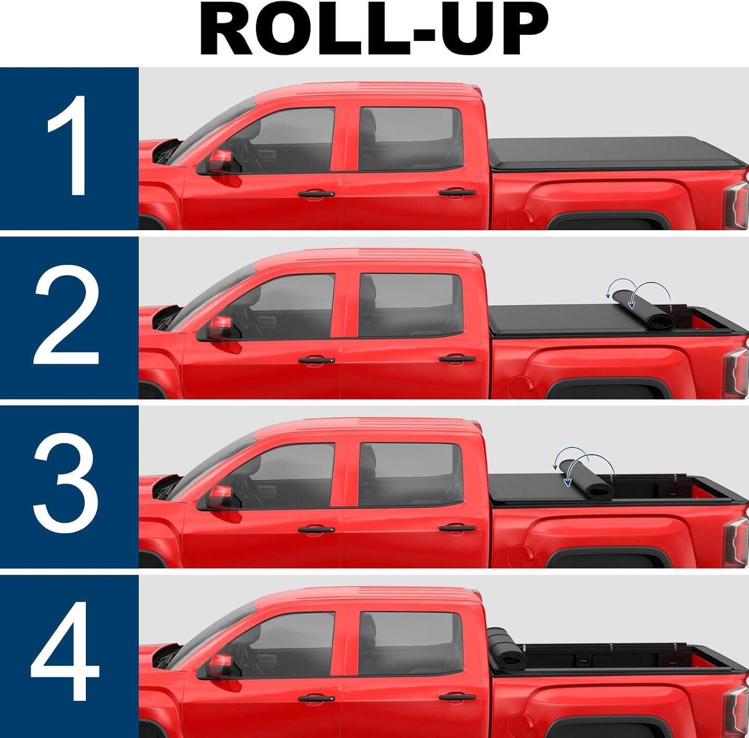PENSUN 8FT Truck Bed Cover for Chevy Silverado/GMC Sierra 2500HD 3500HD 2007-2025 - Soft Roll Up Tonneau Cover