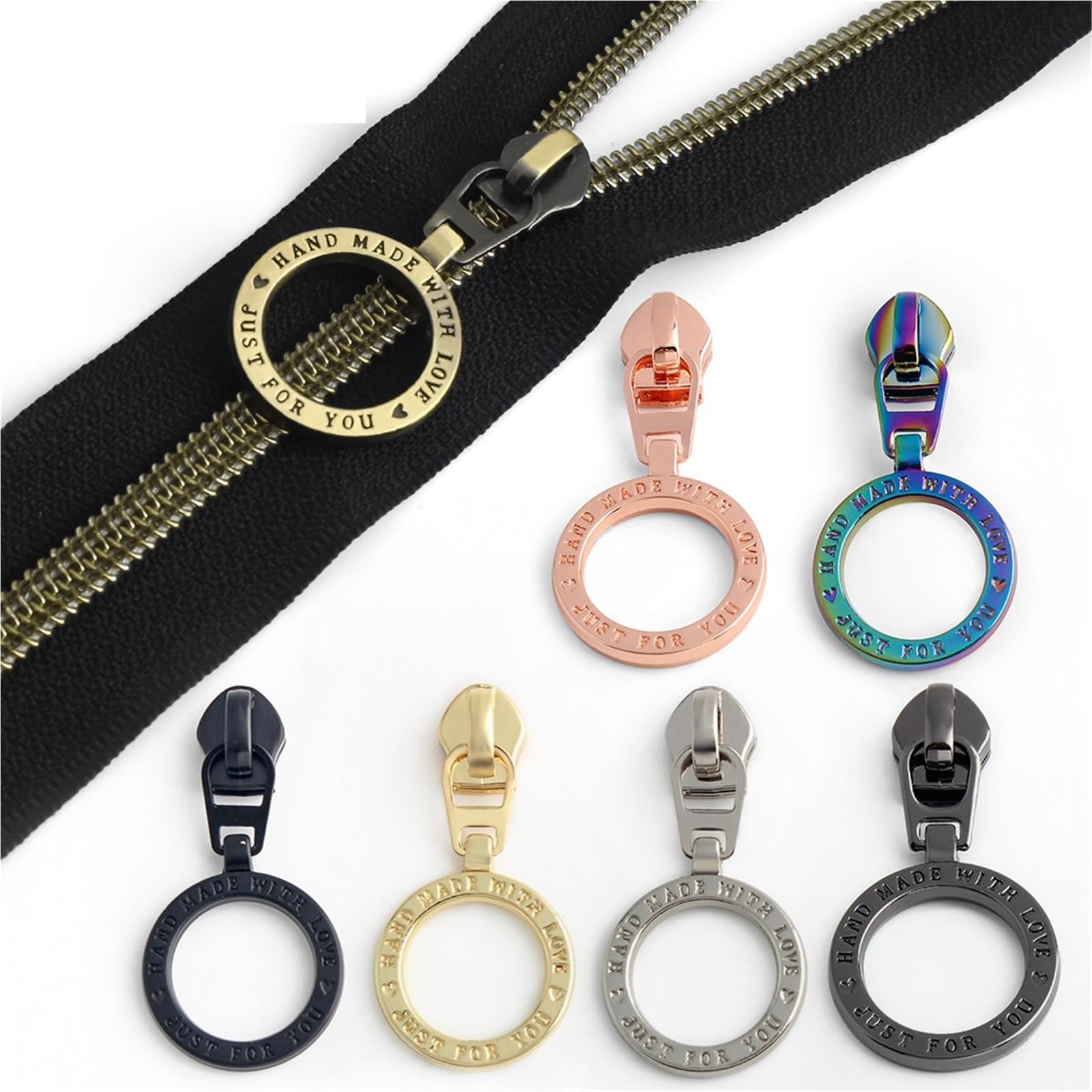 10/30/50/100 piezas 5# deslizadores de cremallera for bolsas nailon, tiradores metal, kit reparación, costura prendas DIY Para Reparar Chaquetas(Black,50Pcs)