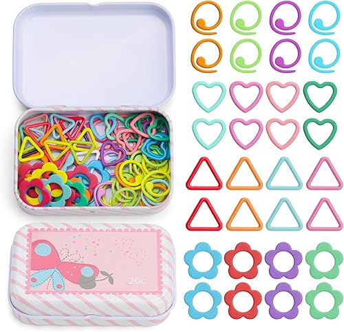 Jmuiiu 80 marcadores de puntada de metal, 4 estilos coloridos marcadores de punto de ganchillo para tejer ropa, etiqueta de bricolaje, proyectos de