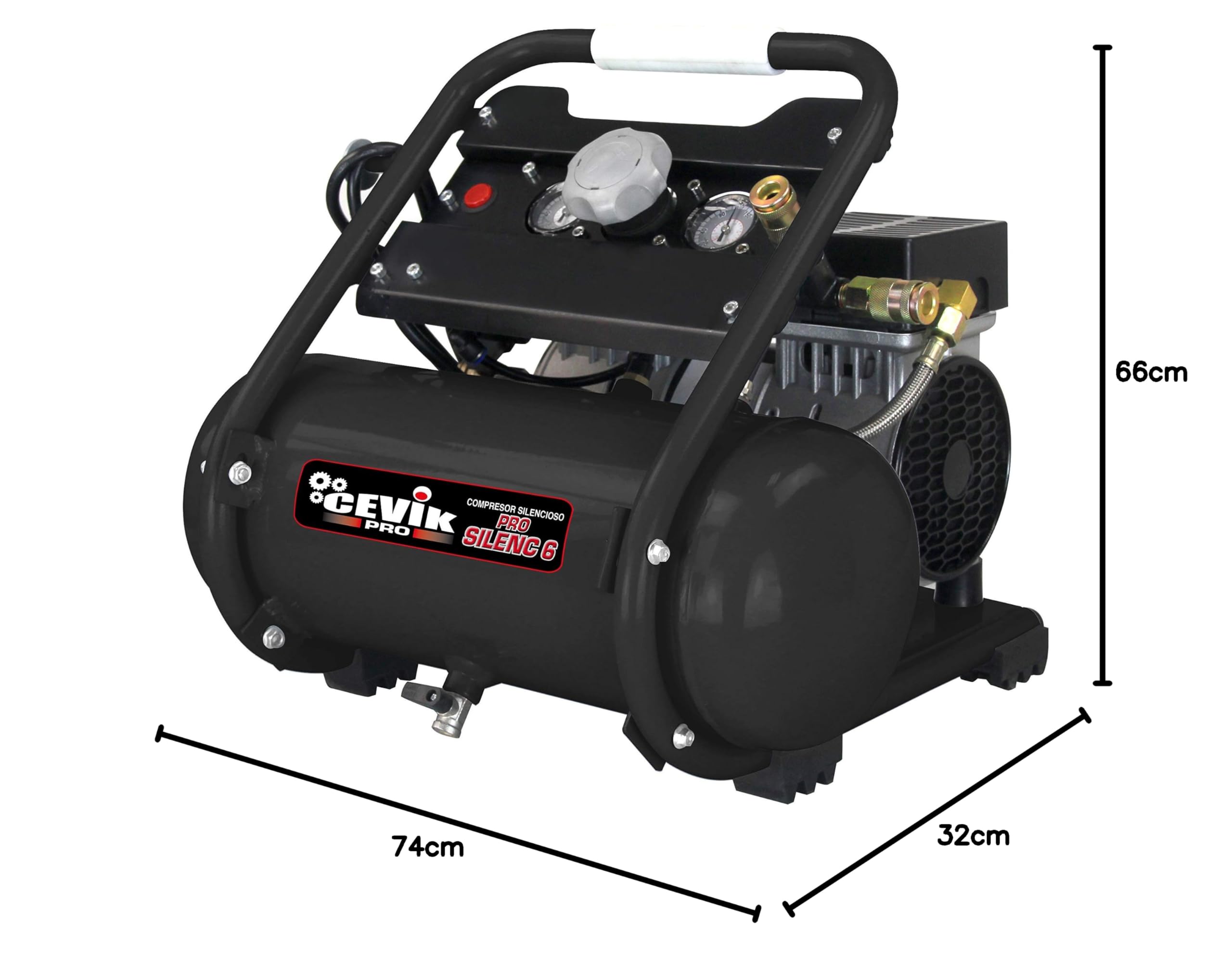 CEVIK PRO - CA-PRO50SILENC - Compresseur d’Air Silencieux - 59 dB - 50 L - 1.5HP - Max 8 Bar - 150 l/min - Sans Huile - Deux Sorties d’Air - Compact Portable - Compresseur Peinture Outils Pneumatiques