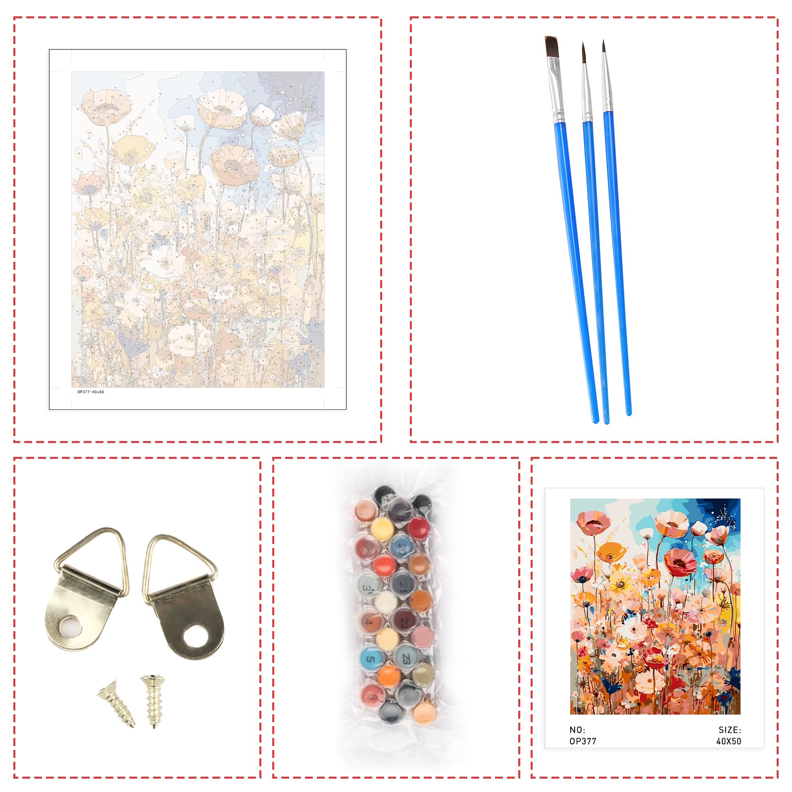 Peinture Par Numéros Adulte Coquelicots 40×50 Cm – Kit Complet DIY Acrylique, Toile Et Pinceaux Inclus