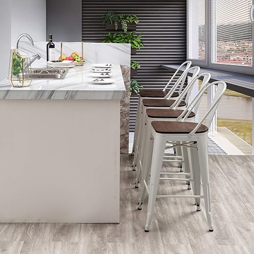 Miniatura 9 de Aklaus Juego de taburetes de bar de metal de 4,24 pulgadas, taburetes de bar de altura de mostrador con respaldo, taburetes de bar de granja con