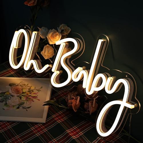 Miniatura 3 de Letrero de neón Oh Baby, decoración de pared de neón LED blanco con adaptador de corriente e interruptor regulable, decorado en dormitorios de