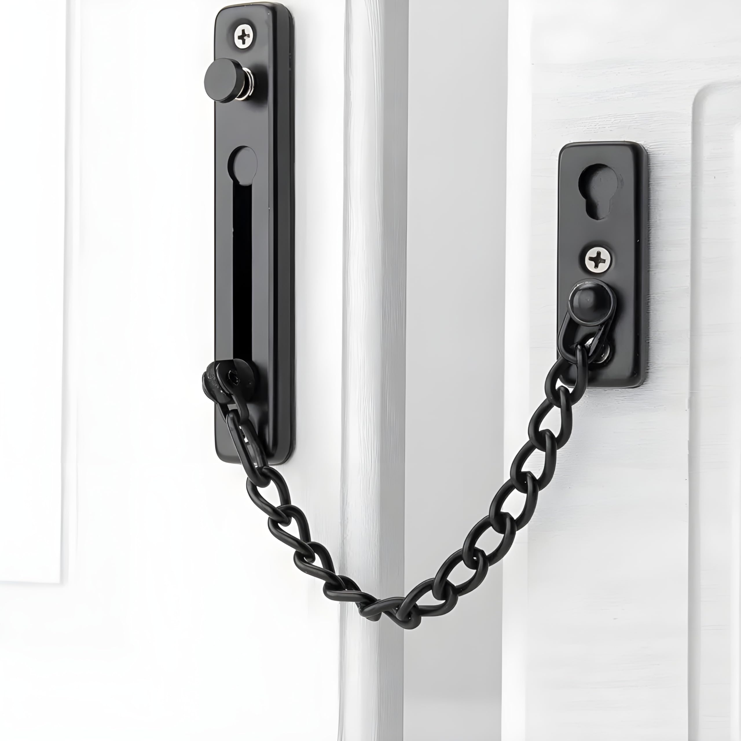 JIALTO Metal Premium Door Latch, Door Chain Lock for Main Door - Ideal for Bedroom, Bathroom, Sliding Doors, Safety and Portable Use - Includes 360 Degree Eye Viewer (Black)-image-10