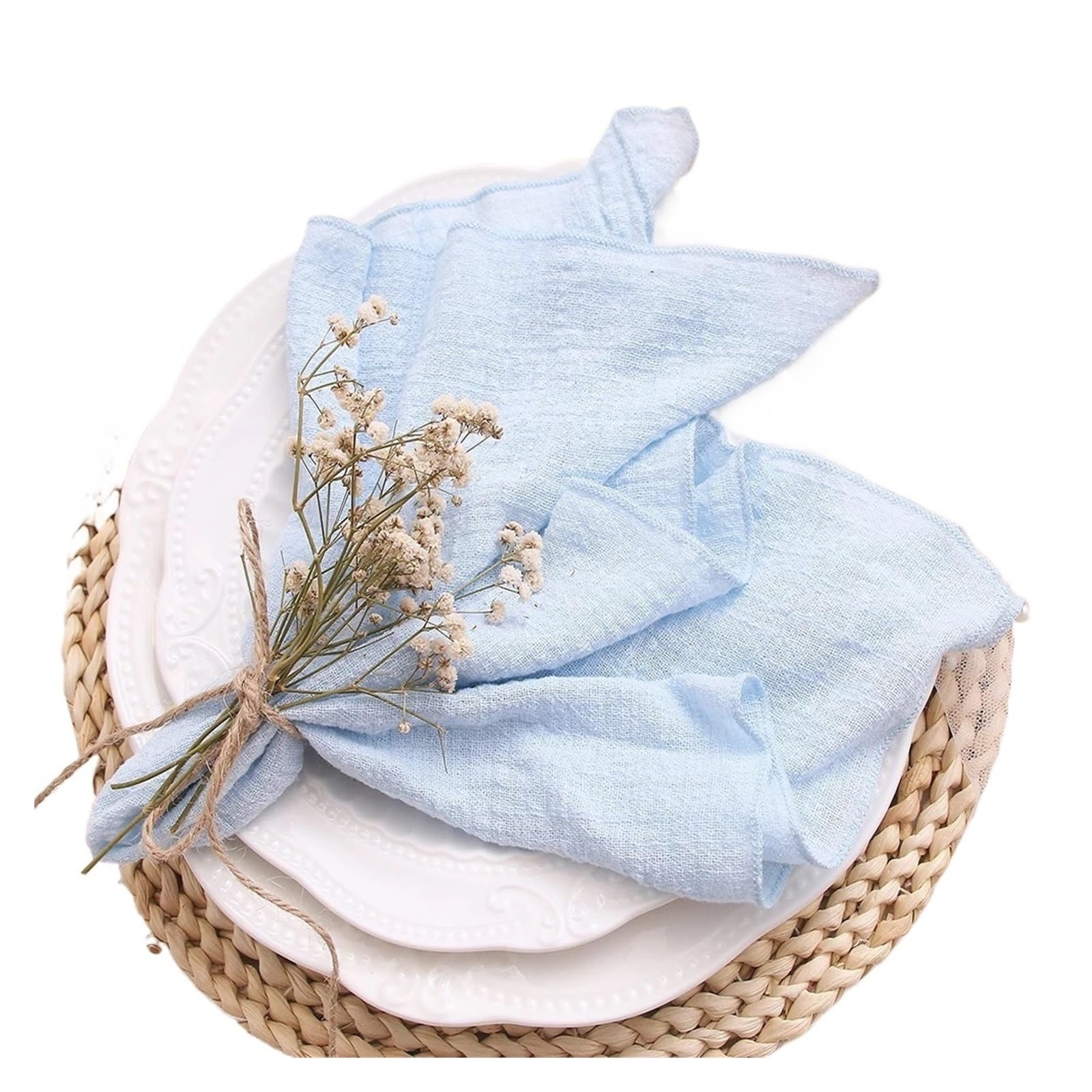 Linen Napkin Cotton Gauze Fabric Napkins Blue 10pcs