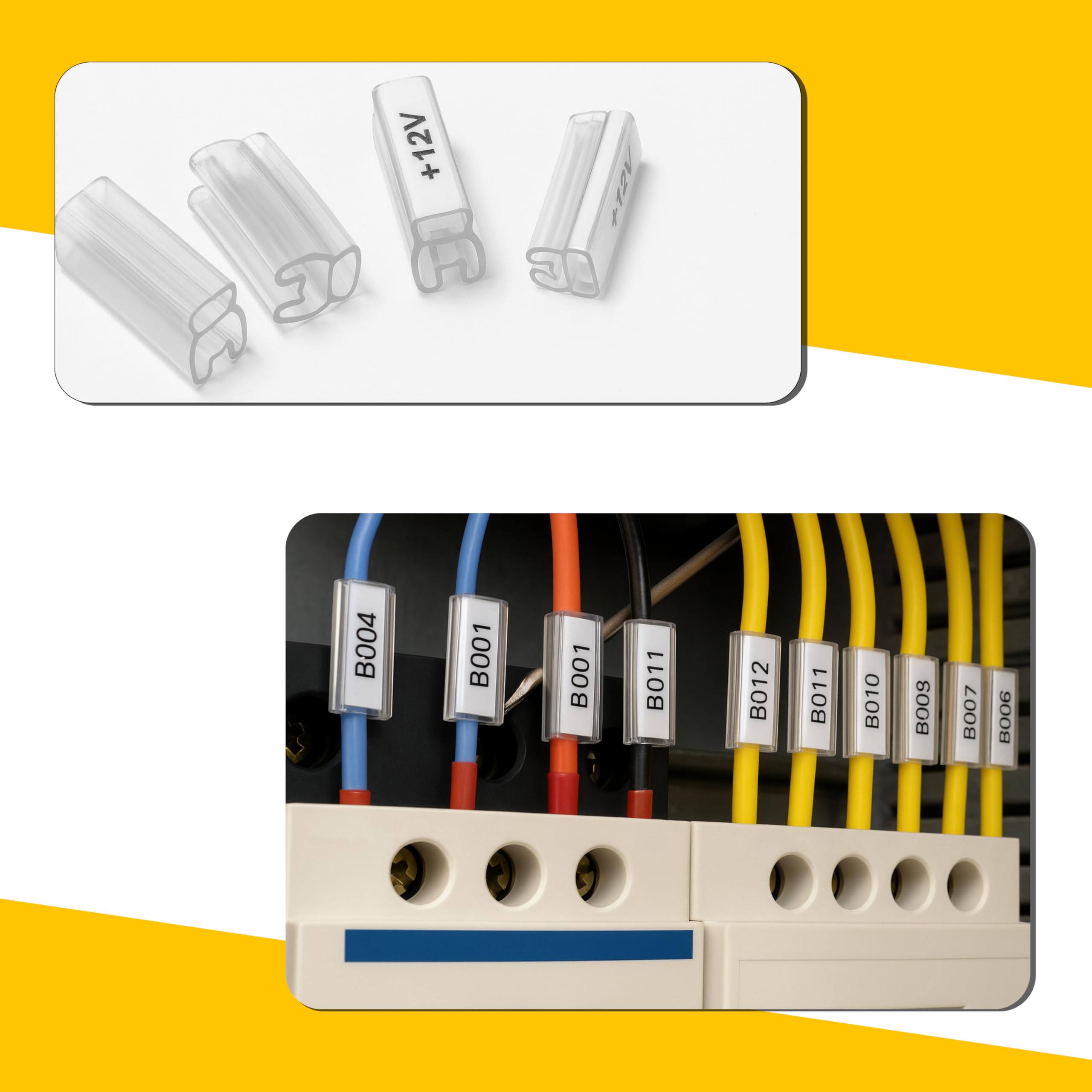 25 Card Targhette Segnacavo 4x10 FLAT 2800 tessere • PVC 0,5 mm (112×25 schede) • Per Tubetti da 0,5 mm • Compatibile con cod. 42040B Cembre • Giallo • RIDOTTO