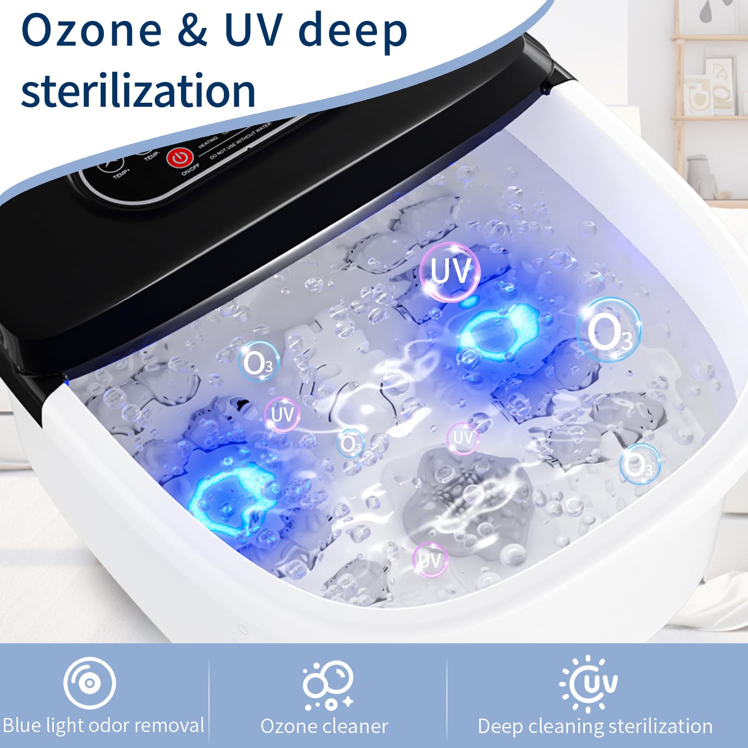 RIGHTMELL Spa per piedi con ozono e luce blu, massaggio a bolle e 8 rulli, temperatura costante regolabile (35 ° C-47,8 °C), massaggiatore per piedi di grande capacità con sale Epsom, per rilassarsi a