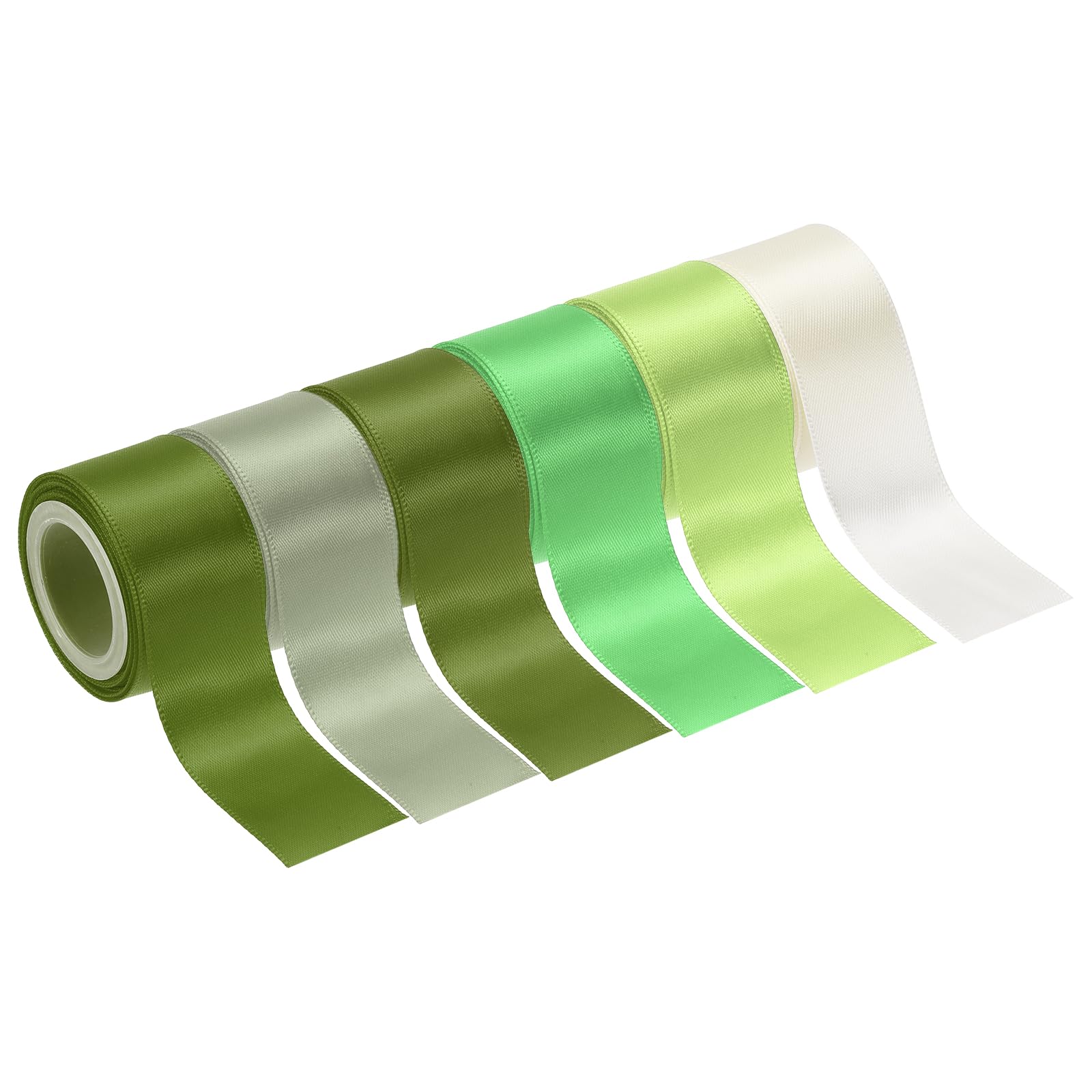 PATIKIL 1 Inch x 30 Yards Solid Satin Ribbon, 6Pcs Polyester Fabric Ribbon Roll Single Faced for Gift Wrapping Crafts Wedding Birthday Bouquet Hair Bows DIY Decoration, Green Tone