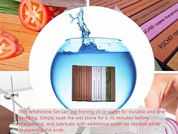 9 Packs Knife Sharpening Stones Set, 120/400/800/1000/2000/3000/6000/10000 Grit And 1 Leather Stropping,Professional Whetstones Set Grindstone Polishing Stone with a Non-Slip Base for Ruixin Sharpener
