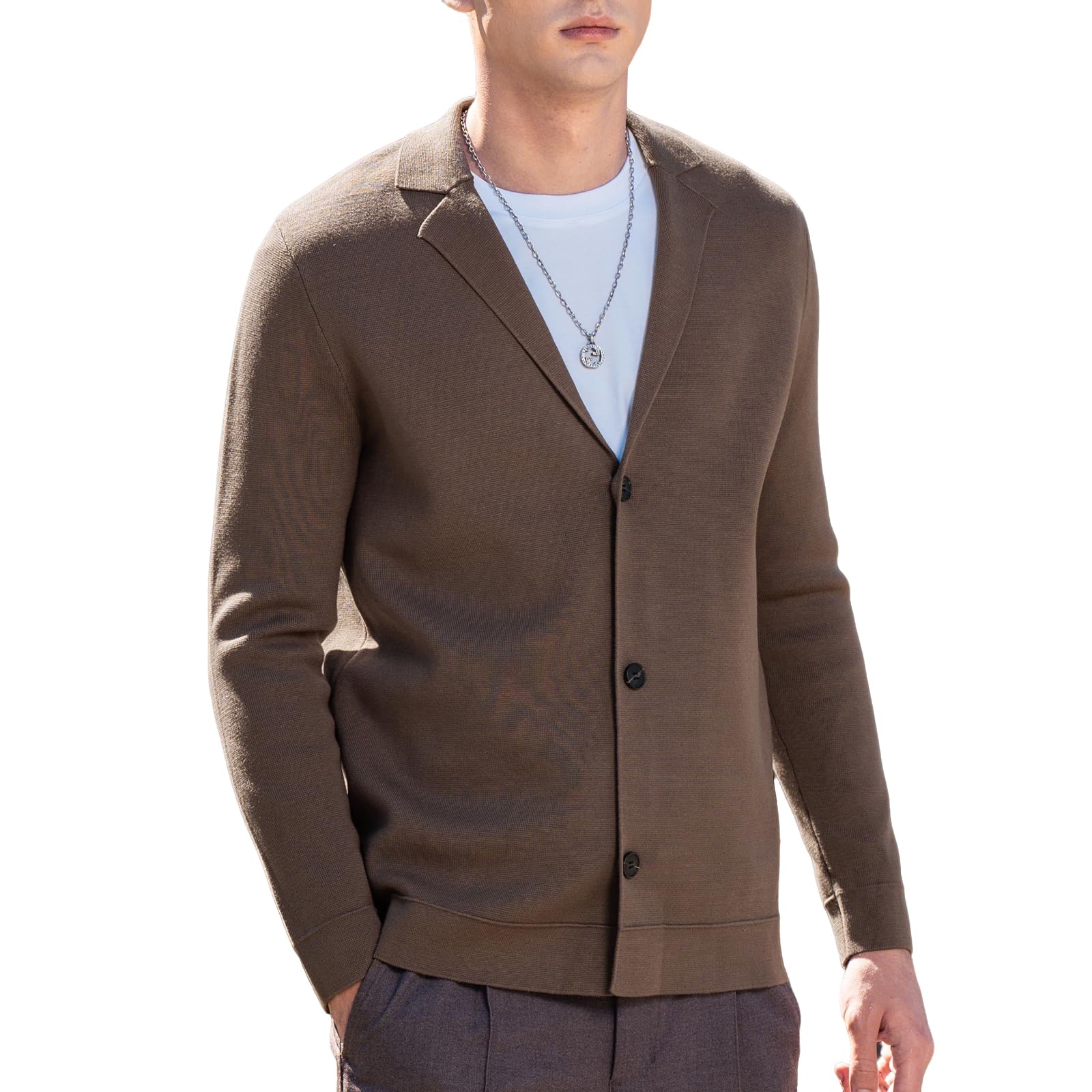 Men's Cardigan Sweater Button Front V-Neck Long Sleeve Knit Sweaters