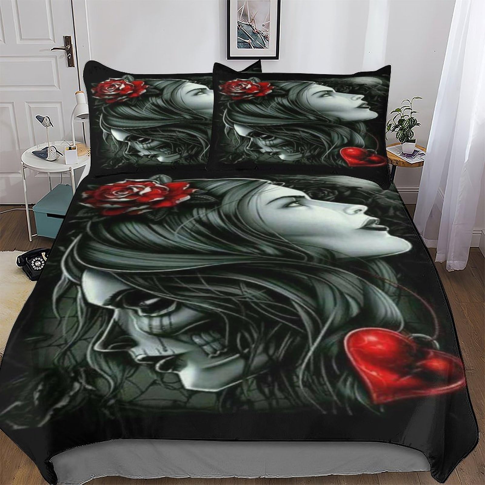Housse de couette crâne gothique parure de lit 3 pièces 220x240 cm douce