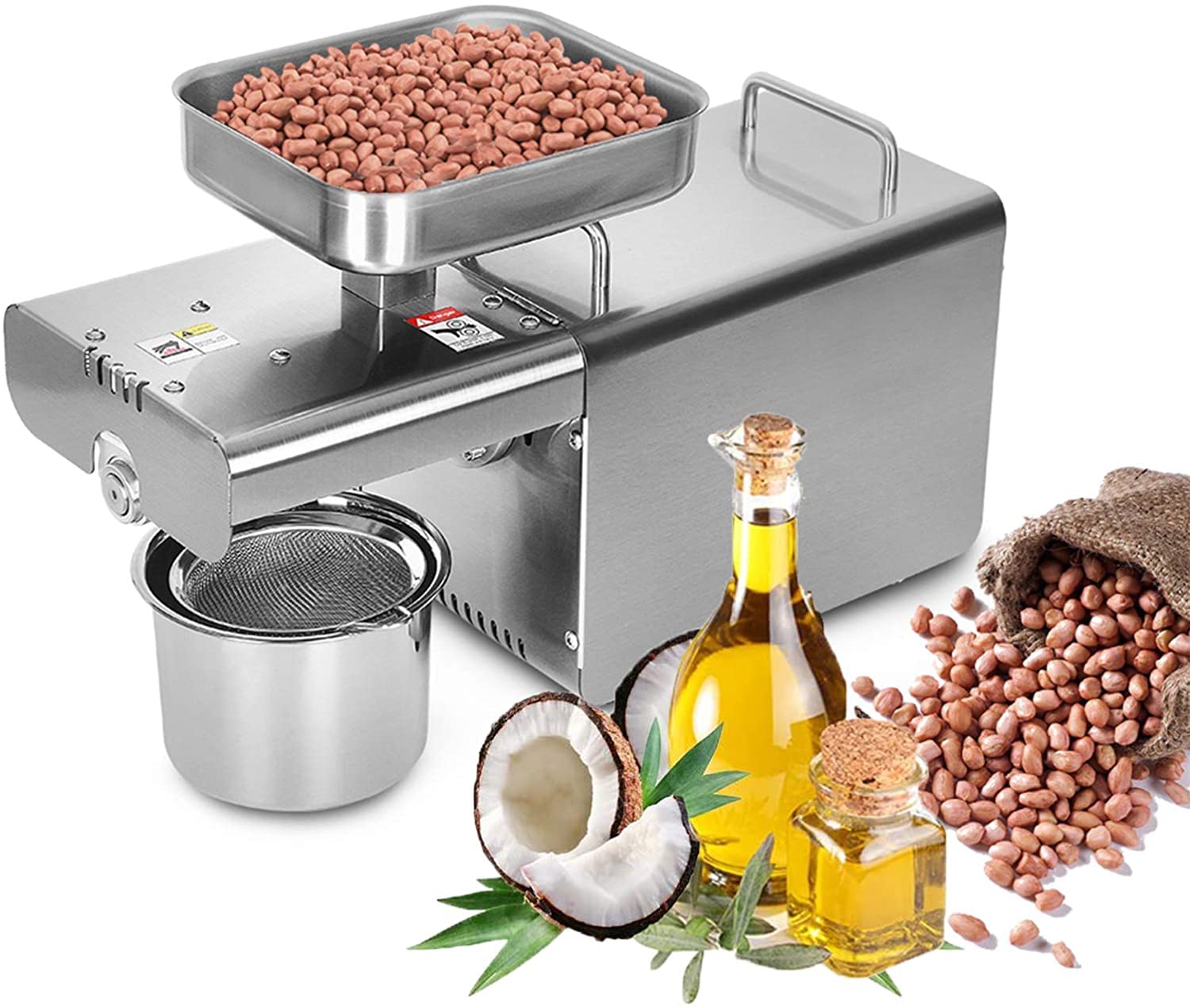 Aserzenith 1 Oil Press Machine 450W Electric Oil Extractor Oil Expeller Stainless Steel Oil Presser Avocado Flax Peanut Canola Sesame Sunflower