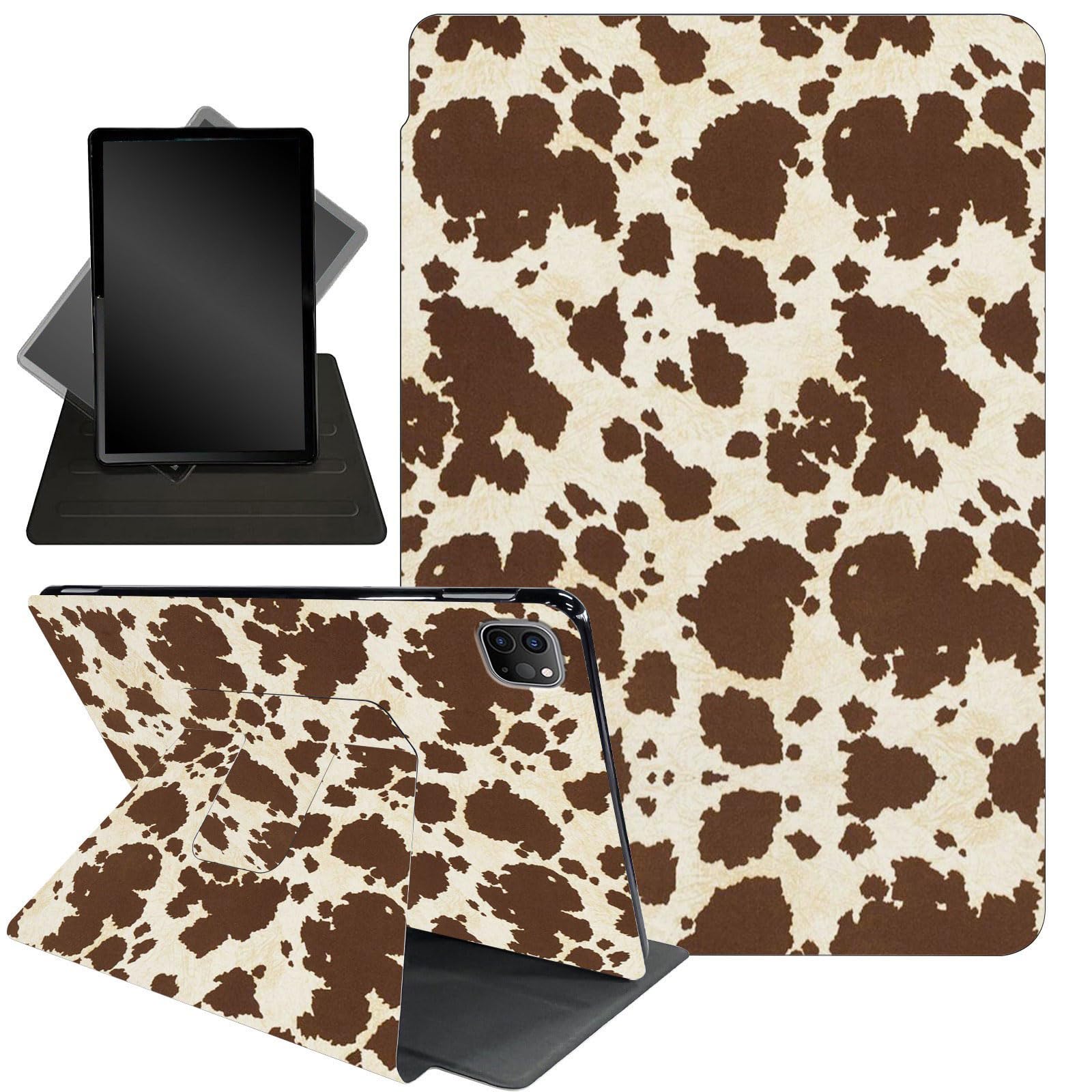 Case for iPad Air 13-inch M2 (2024 Release),360 Degree Rotating Stand Smart Protective Cover Case for iPad Air 13 Inch 2024,Brown Cow Print Pattern