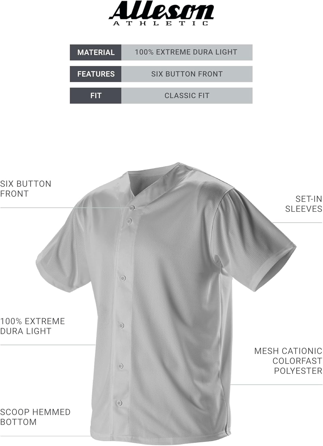 Alleson Athletic Boys' Full Button Baseball Jersey - Image 2