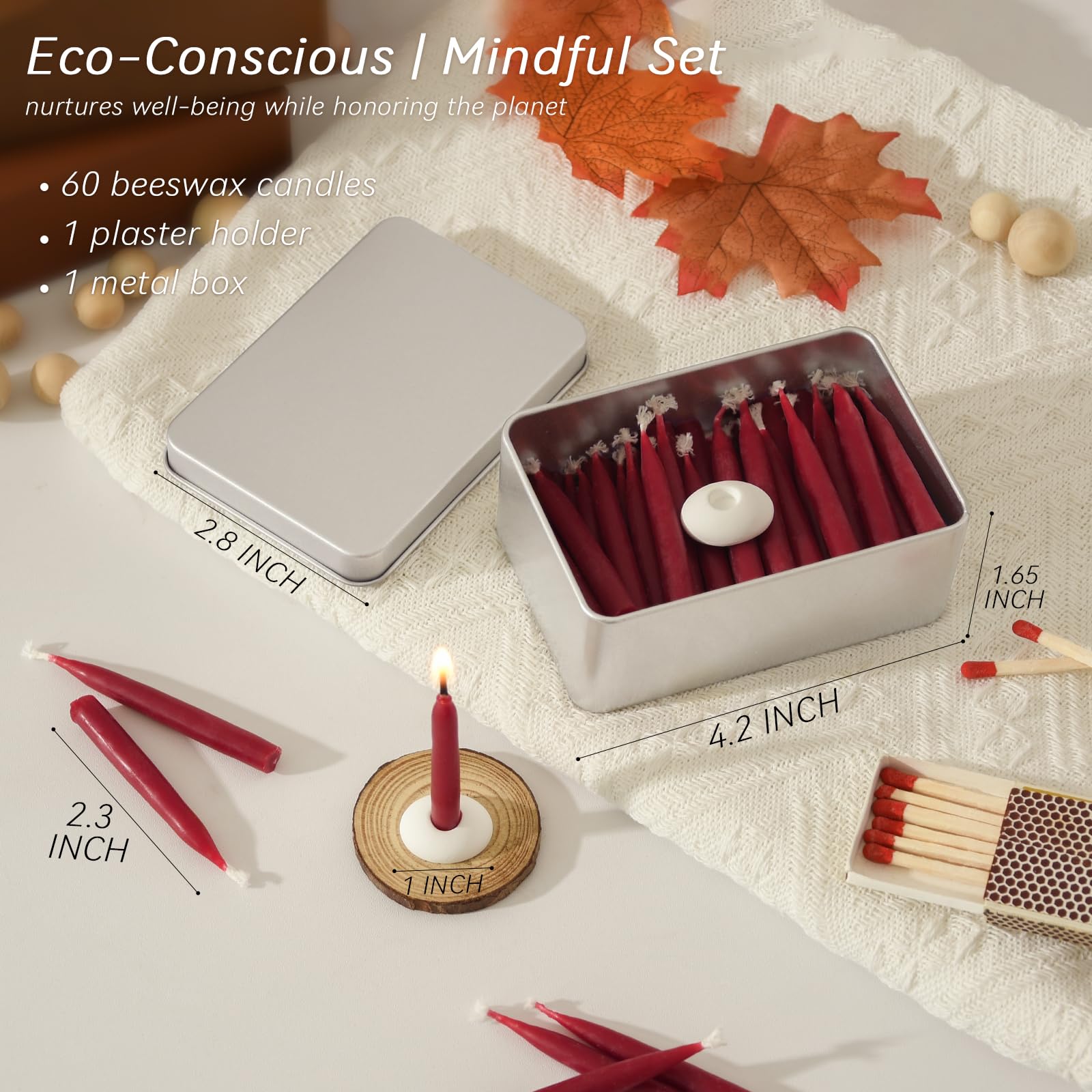 20 Minuten 100 % reines Bienenwachskerzen, Mini-Kerzen, achtsame Meditationskerzen, rauchfrei und tropffrei, mit Halter für Yoga, Gebet, Entspannung (Rot, 60 Stück)