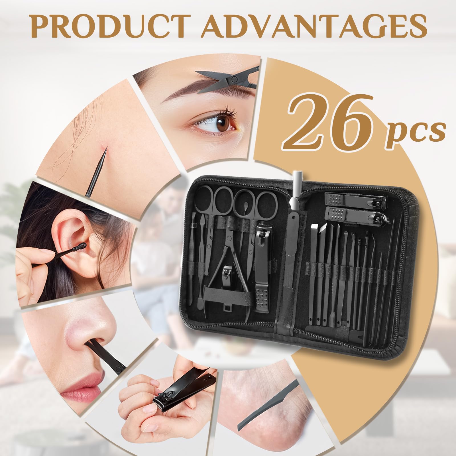 Manicure Set Professional Nail Clipper Kit-26 Pieces Stainless Steel Manicure Kit,Nail Care Tools with Luxurious Travel Case