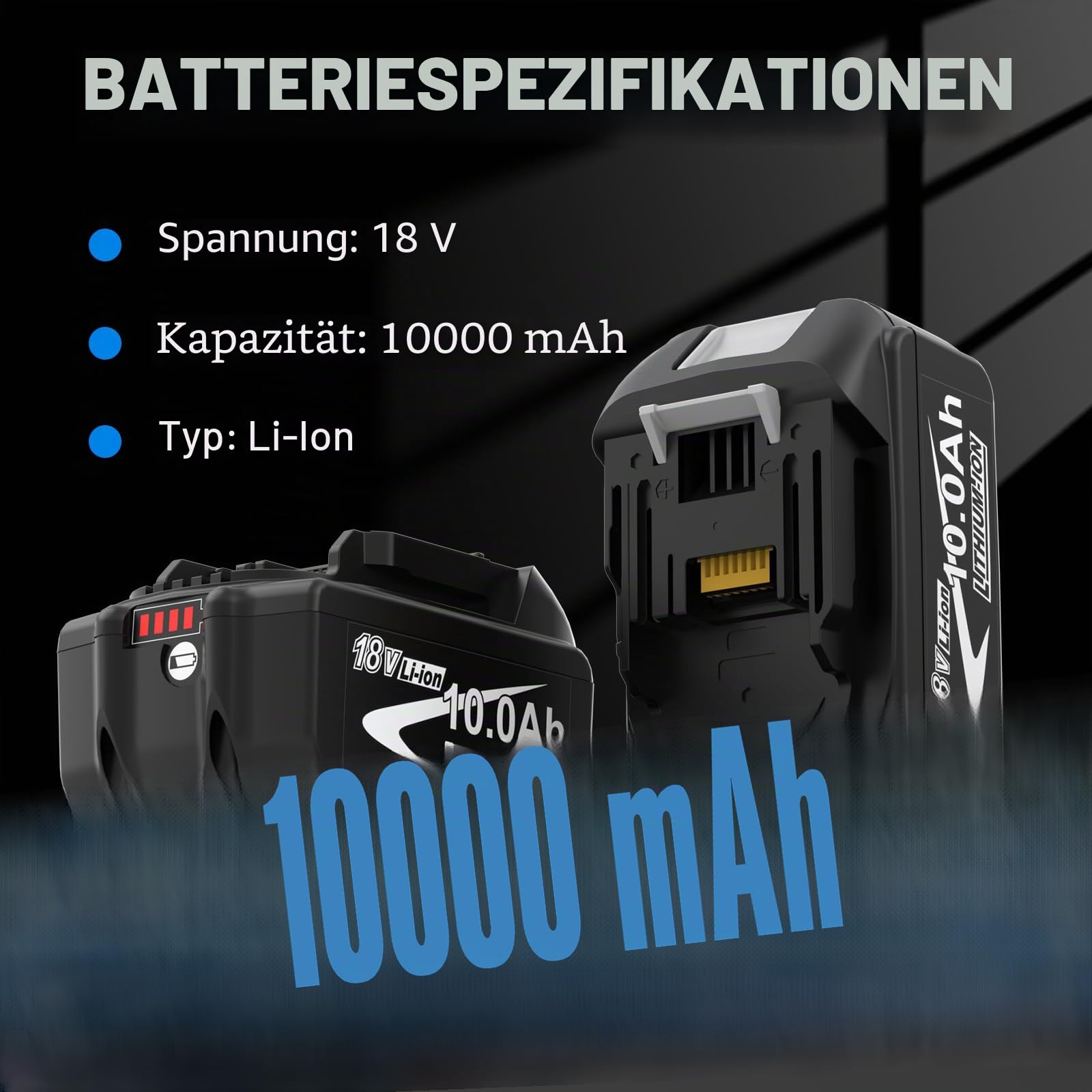 4X10.0Ah/10000mAh Ersatzakku für Makita Akku + Doppel-Ladegerät DC18RD BL1860B BL1850B BL1850 BL1860 BL1845 BL1830 BL1815 LXT-400 mit LED-Anzeige