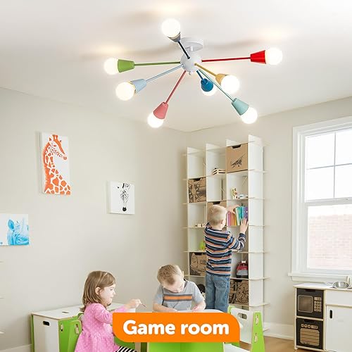 Miniatura 4 de Candelabro colorido, candelabro Sputnik moderno, 8 luces para niños con luces divertidas multicolor arcoíris para habitación de niños, sala de