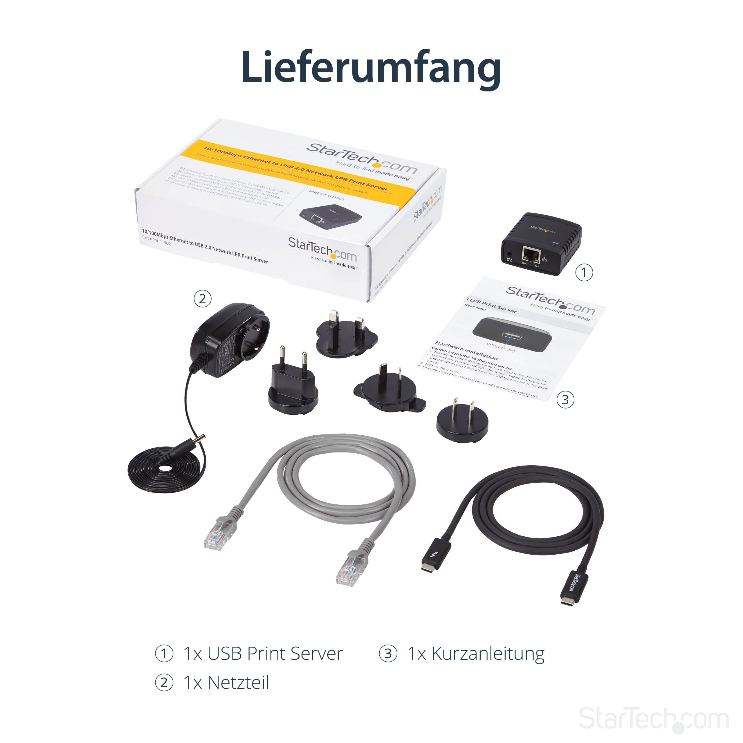 StarTech.com 10/100Mbit/s Ethernet auf USB 2.0 Netzwerk Printserver - Windows 10 - LPR - LAN USB Druckserver Adapter (PM1115U2)