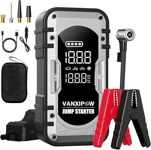 Portable Car Battery Jump Starter with Air Compressor, VANXIPOW 4500A 150PSI (9.0 L Gas/8.0L Diesel), 12V Jump Box Car Battery with 600 Lm LED Light, with Large LED Display, Power Bank