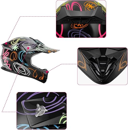 Miniatura 4 de TCMT Dot - Casco de motocross todoterreno para jóvenes y niños, casco de motocross, casco de motocross, casco de motocross, ATV + guantes + gafas