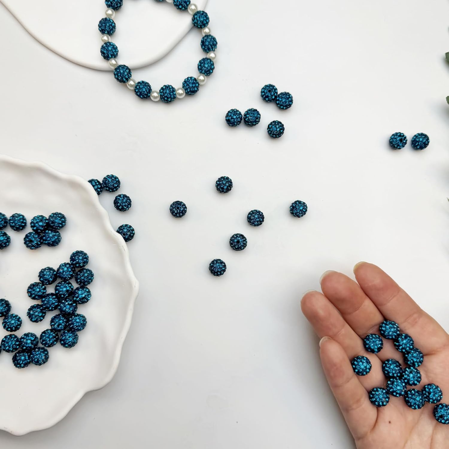 10mm Clay Rhinestone Beads for Bracelets, 100 Pcs Sparkle Crystal Beads for Jewelry Making, Glitter Round Shamballa Disco Ball Design for DIY Crafts Necklace Earrings Decoration (Blue Zircon) - Image 4
