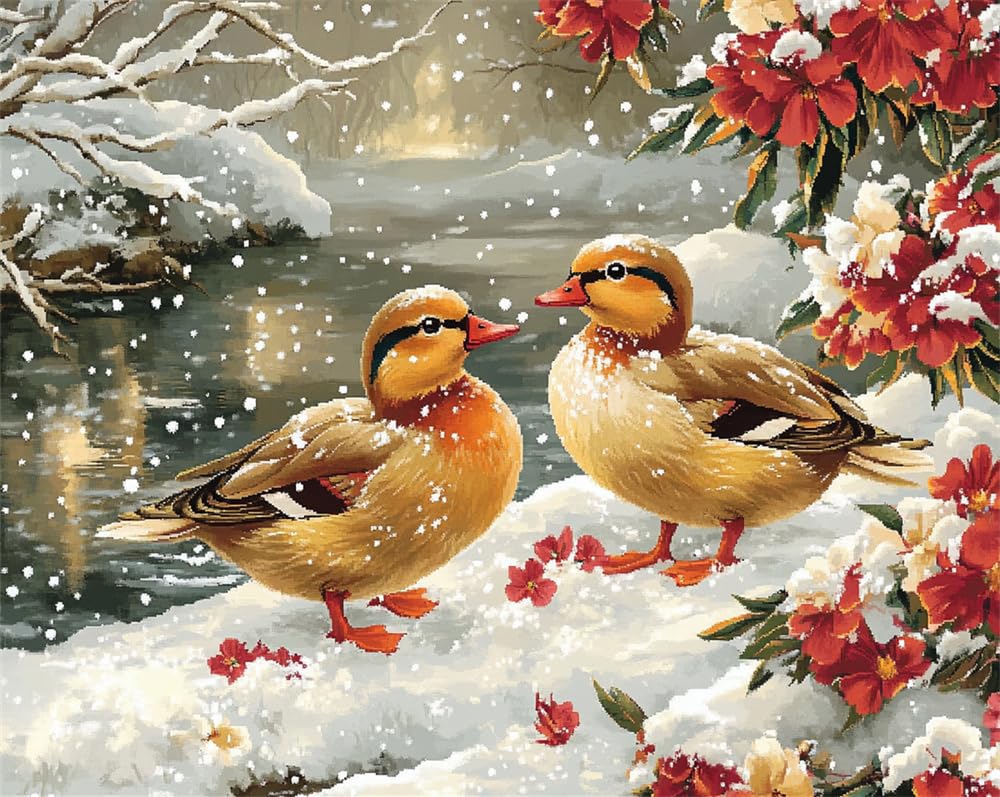 Kitquiver Latch Hook Rug Kits for Adults Beginners,Mandarin Ducks and Flowe