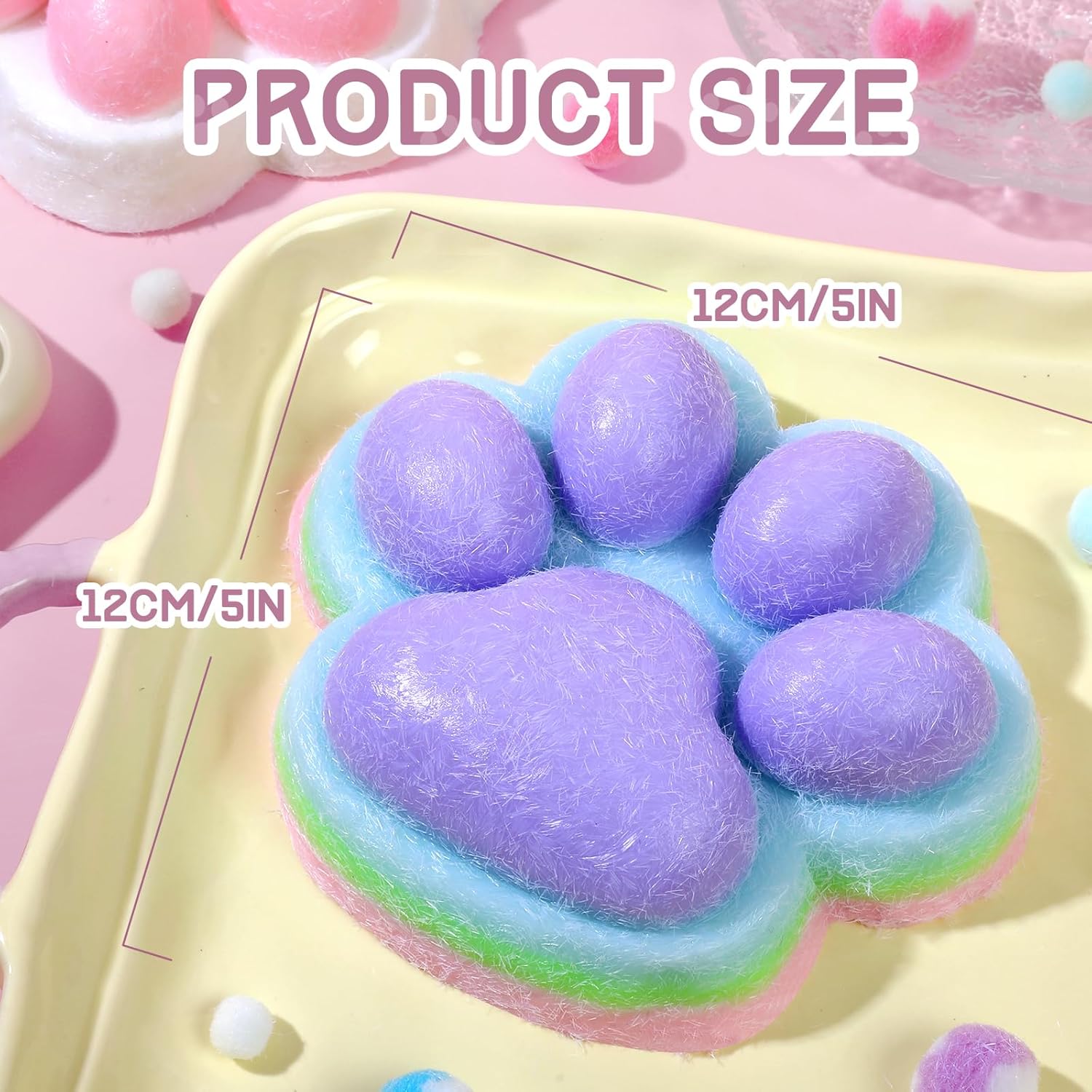 Taba Squishy Cat Paw, 2 Pack Big 5" Fufu Fidget Squeeze Toys, Cute Kawaii Sticky Squish, Stress Anxiety Relief Soft Sensory Toys for Adults Kids Teens, Fuzz Edition