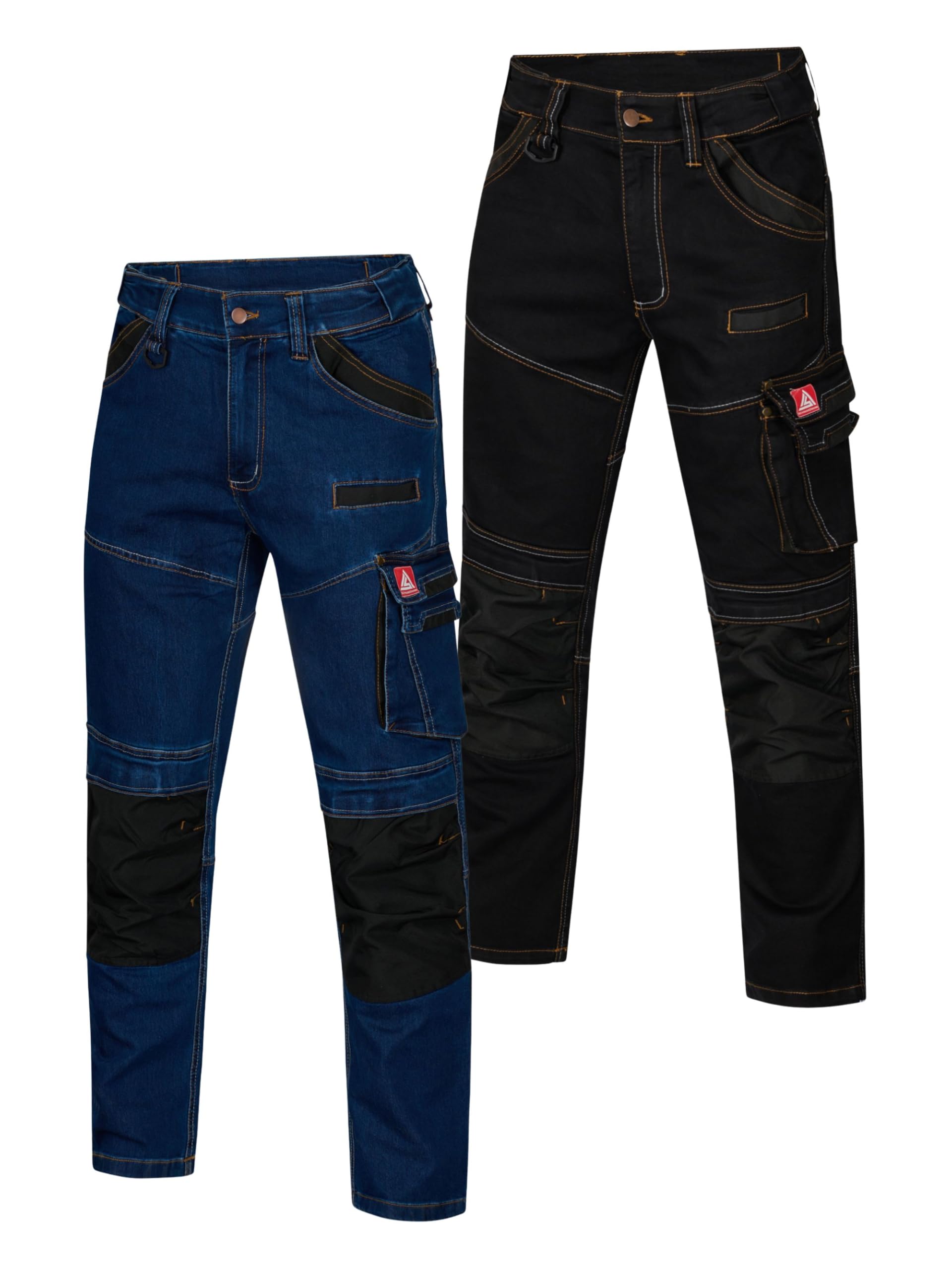 Arbeitshose Herren Stretch Jeans mit 11 Taschen Kniepolstertaschen Zollstocktasche Arbeitskleidung Männer Freizeit Hobby Gartenarbeit Heimwerker Kfz Werkstatt Renovierung Auto Berufskleidung Handwerk