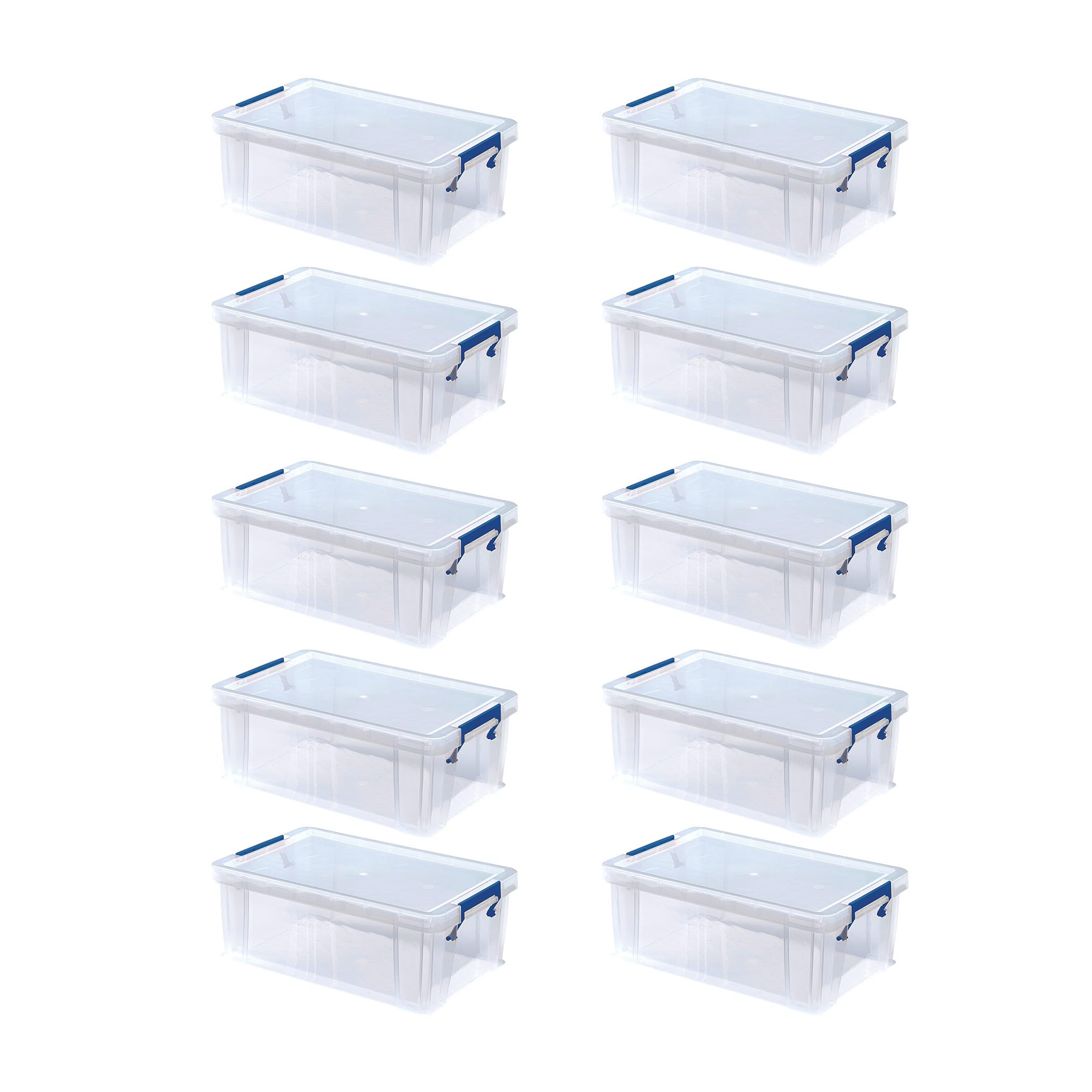 Bankers Box 10pk x 10L Plastic Storage Boxes with Lids. ProStore Super Strong Stackable Plastic Storage Boxes (14 x 34 x 21.5cm), Made in the UK, Clear — image 1