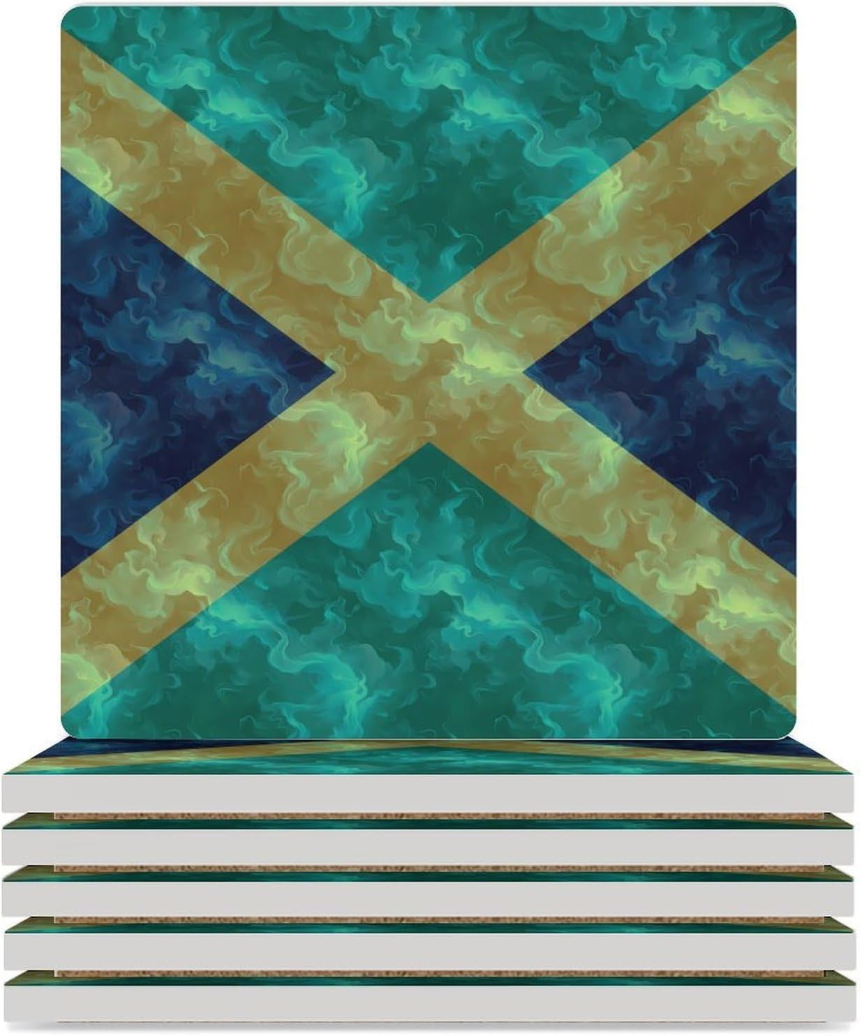 Jamaica Flag Coaster for Drinks Square Ceramic Table Coasters Stone Mat Crafts 6PCS Home Kitchen Decor