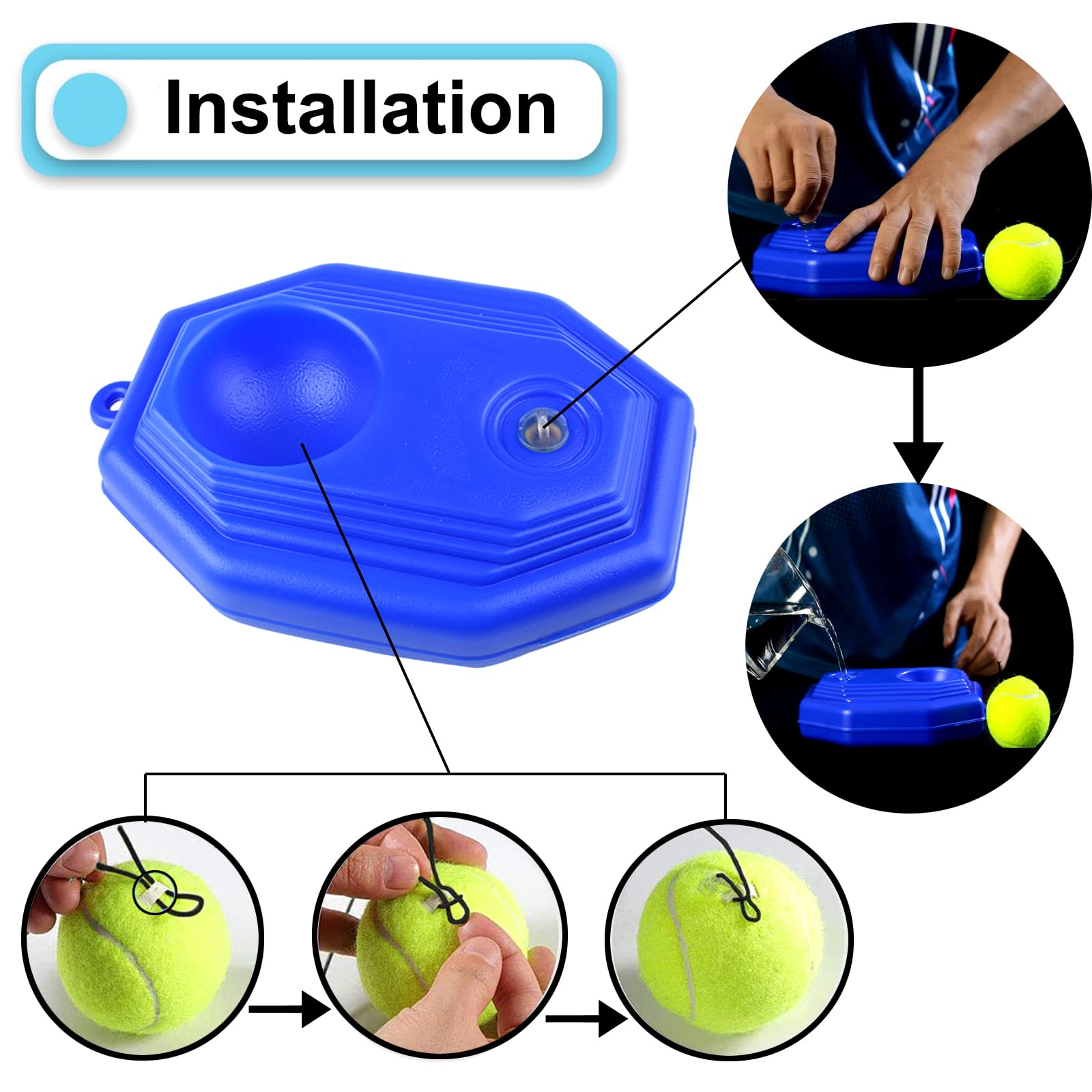 Set D'entraînement Tennis Jiujiuwo – Base + Balle Avec Corde, Pour Enfants Et Adultes