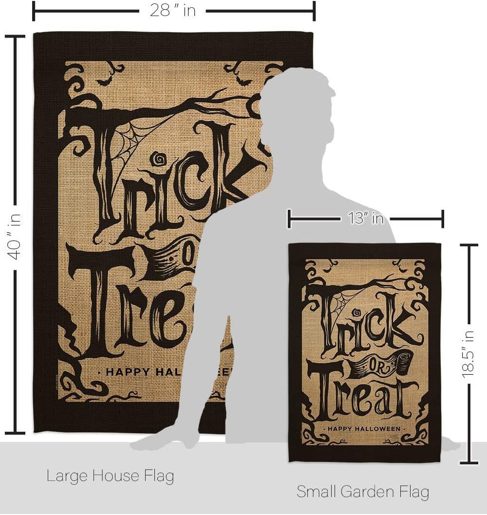 Halloween Trick Garden House Flag - Set Fall Witch or Treat Spooky Night Black Cat Season Autumntime Pumpkin - Decoration Banner Small Yard Gift Double-Sided Made in USA 28 X 40