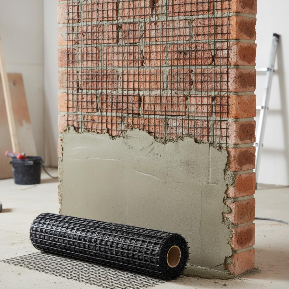 FORTUNATO Rete in Fibra di Vetro per Rinforzo Massetti e Intonaci, 40x40mm, 160g/m², 1 Rotolo da 1x50m, Trattamento Antialcalino, per Pavimenti e Pareti