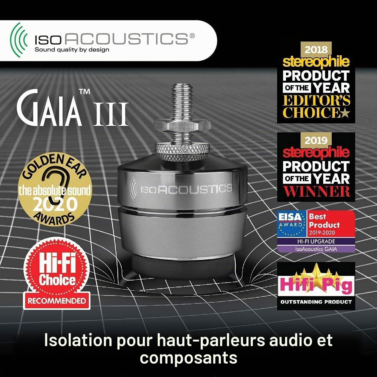 IsoAcoustics Gaia Series Isolation Feet for Speakers & Subwoofers (Gaia III, 32 kg Max) – Set of 4