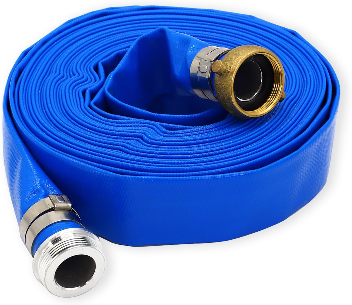 2" ID x 100 ft PVC Lay Flat Discharge Hose with Aluminum Pin Lug Fittings, Heavy Duty Reinforced Blue Backwash Pump Hoses for Swimming Drain Pools and Clean Filters