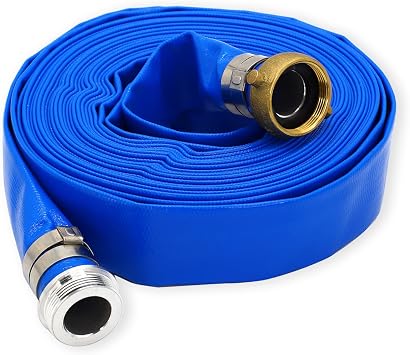 2" ID x 25 ft PVC Lay Flat Discharge Hose with Aluminum Pin Lug Fittings, Heavy Duty Reinforced Blue Backwash Pump Hoses for Swimming Drain Pools and Clean Filters
