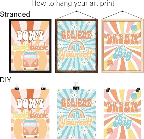 Miniatura 4 de ZOIIWA 12 pósteres retro Groovy para decoración de aula, juego de tablones de anuncios hippie, póster de regreso a la escuela, póster retro de
