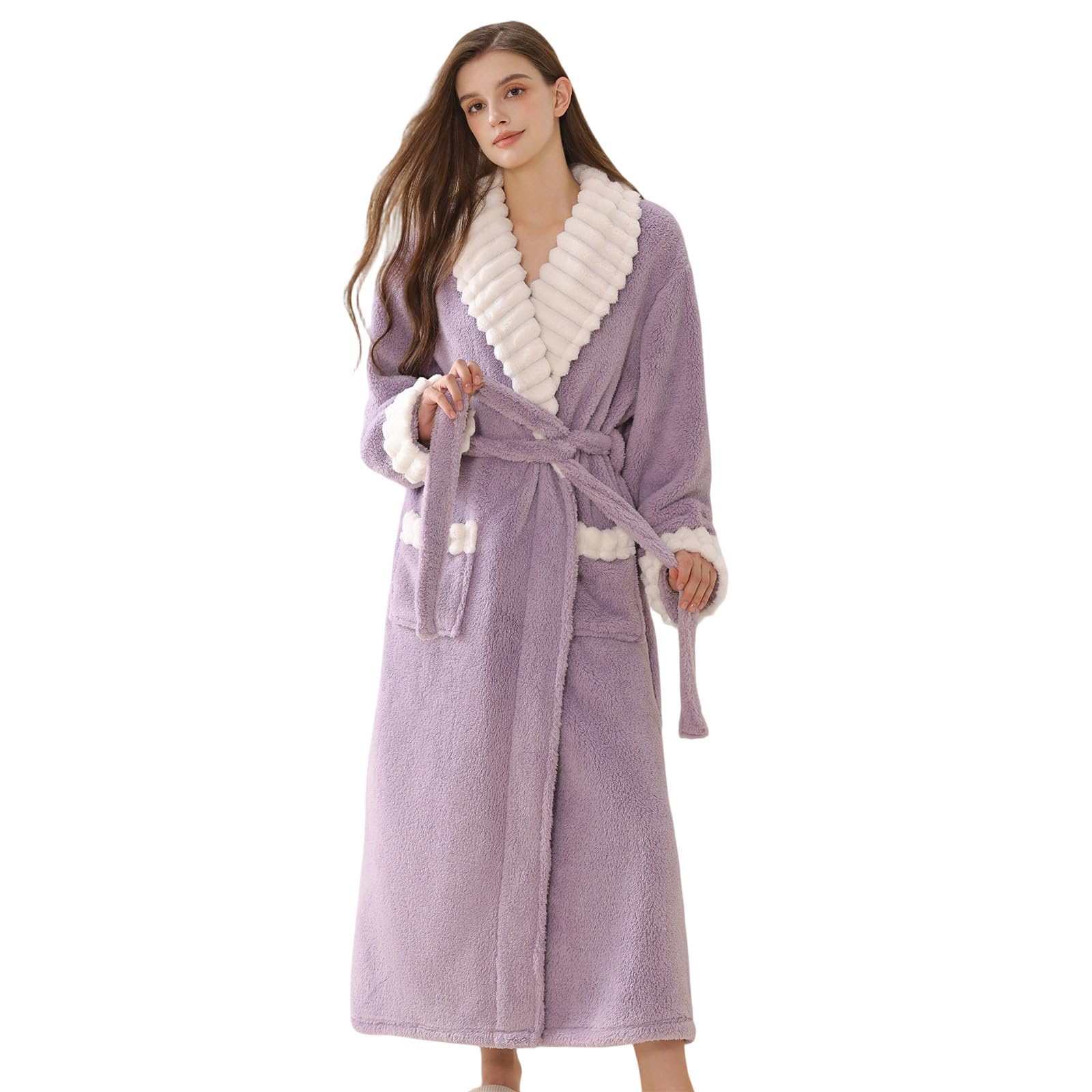 Robe De Chambre Femme Hiver - Peignoir Long d'hiver en Polaire extrêmement Doux à châle Confortable pour Femmes vêtement de détente Chaude et Luxueuse pour Saison Froide